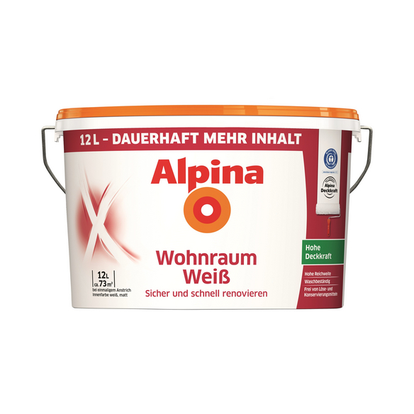 ALPINA Wandfarbe »Wohnraumweiß«, 12 l, weiß hagebau.de
