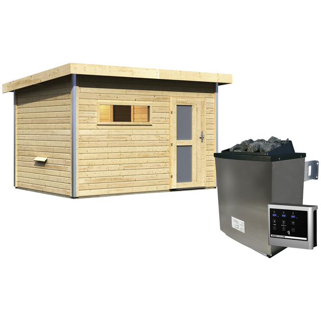 Germany product data sample: Saunahaus »Schwanenburg 2«, BxTxH: 337 x 231 x 239 cm, 9 kW Ofen mit ext. Steuerung