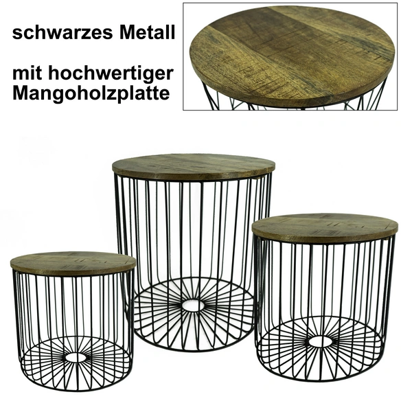 43,5 BxH: x NOOR living Metall/Mangoholz Beistelltisch-Set, cm, 39,5