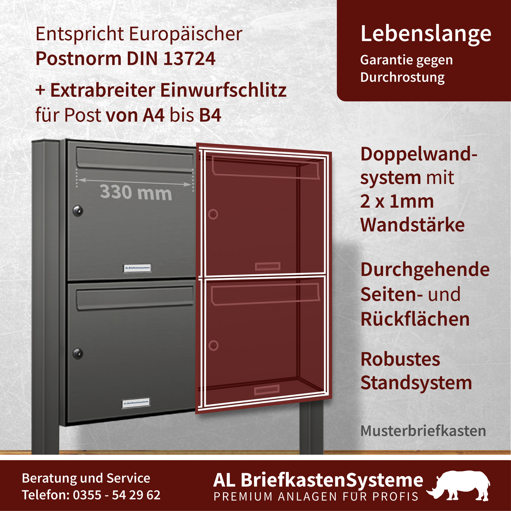 AL BRIEFKASTENSYSTEME Briefkasten »Premium«, (BxH) 84.6 x 150cm, Anzahl Schlitze 2, stehend