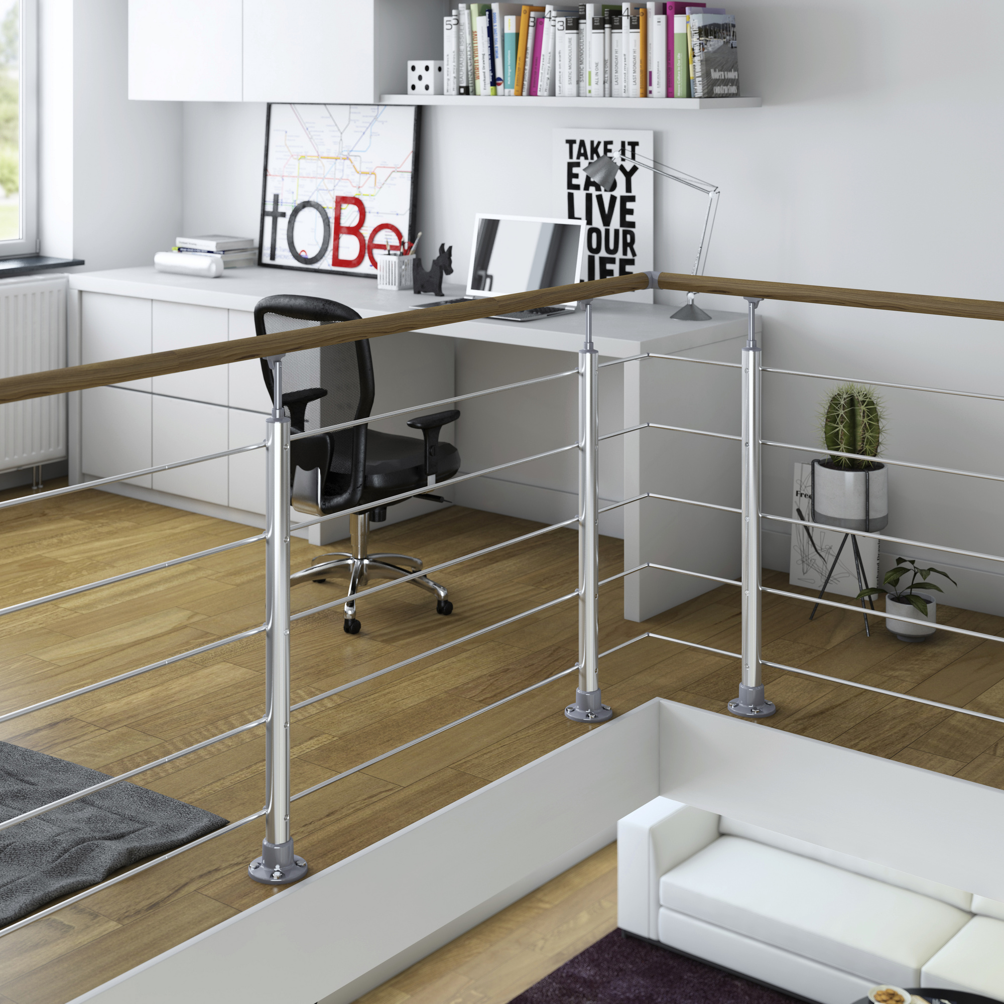 Horizontales Geländer-Set – 91,4 Cm Hoch, 1,2 M Lang, Mit 4 Füßen, Einfache Montage