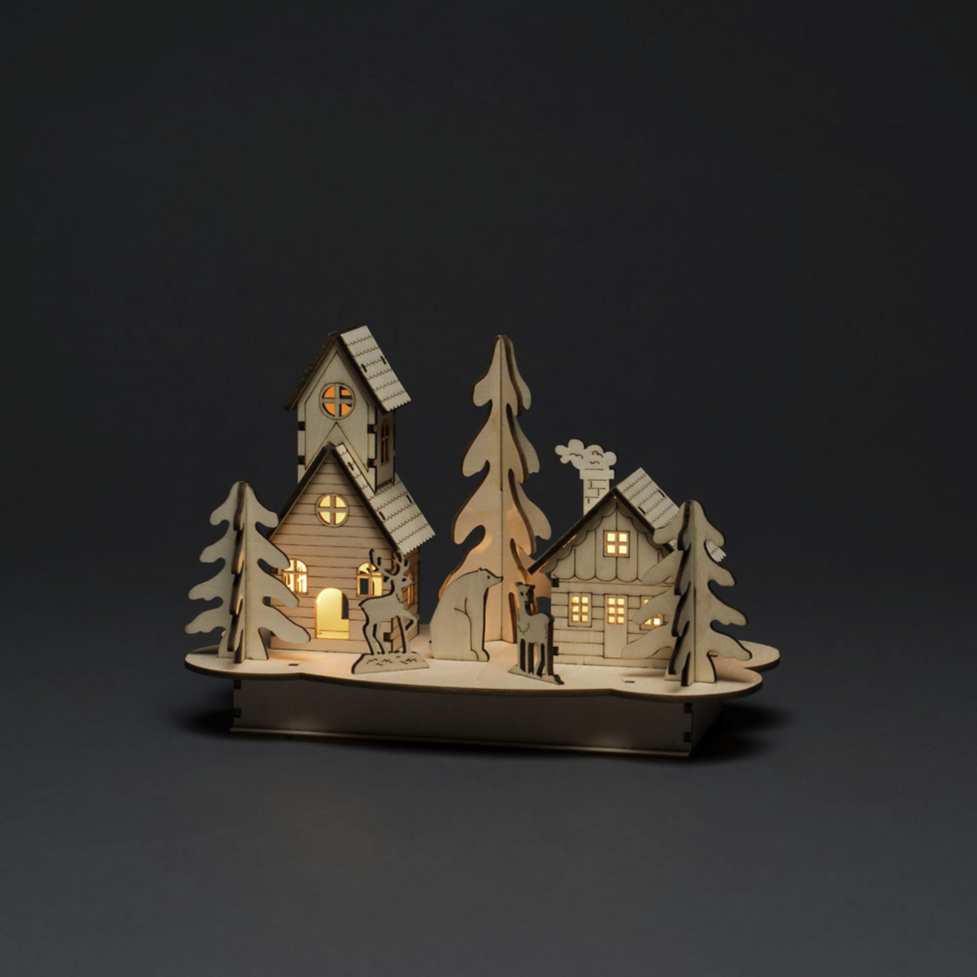 Konstsmide Decorazione In Legno Con 7 Candele E Luci LED Calde - Set Da Interno Con Batteria E Trasformatore - 3