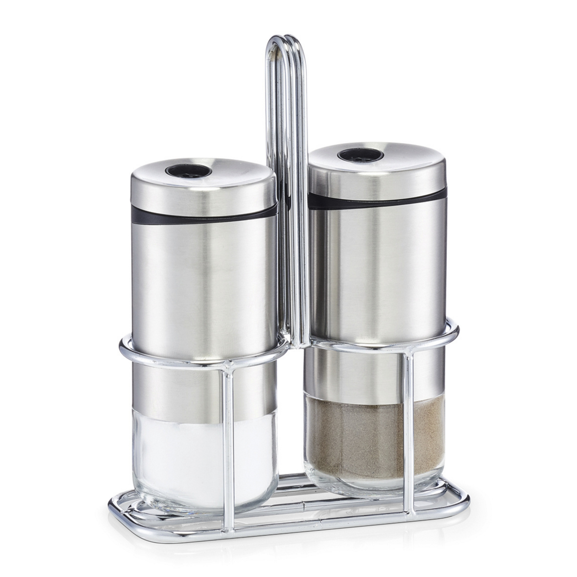 Aelga Salz- Und Pfefferstreuer Set Aus Edelstahl & Glas - Mit Verstellbaren Löchern, 2er Set Inkl. Halter
