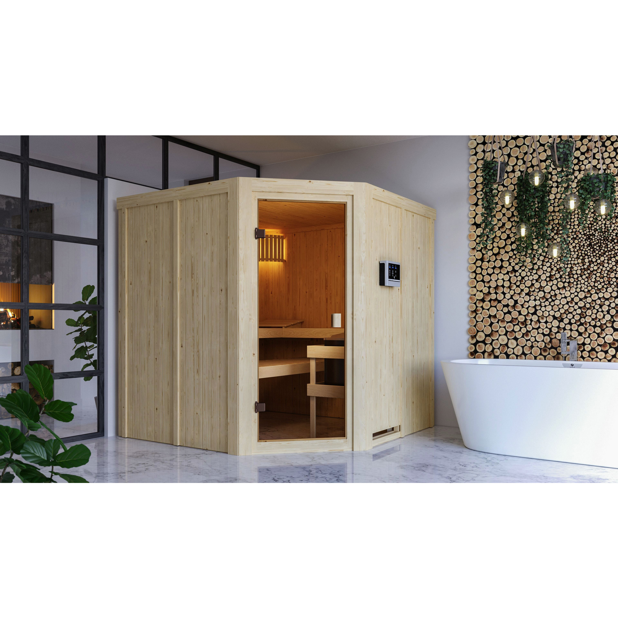 WOODFEELING Sauna »Kotka «, inkl. Saunaofen mit externer Steuerung, für 5  Personen 