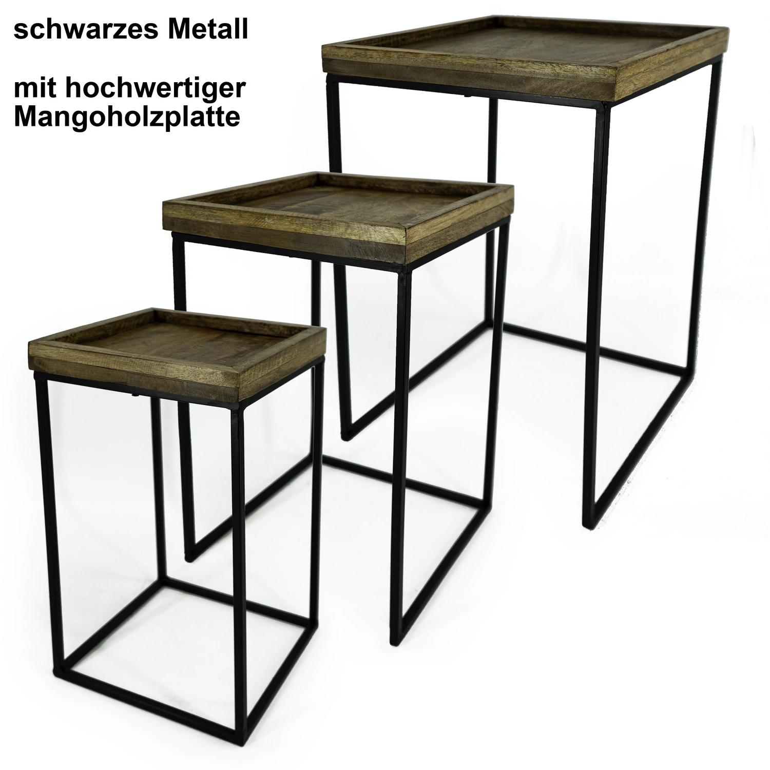NOOR living x Beistelltisch-Set, 33 Metall/Mangoholz BxHxL: 33 x 52 cm