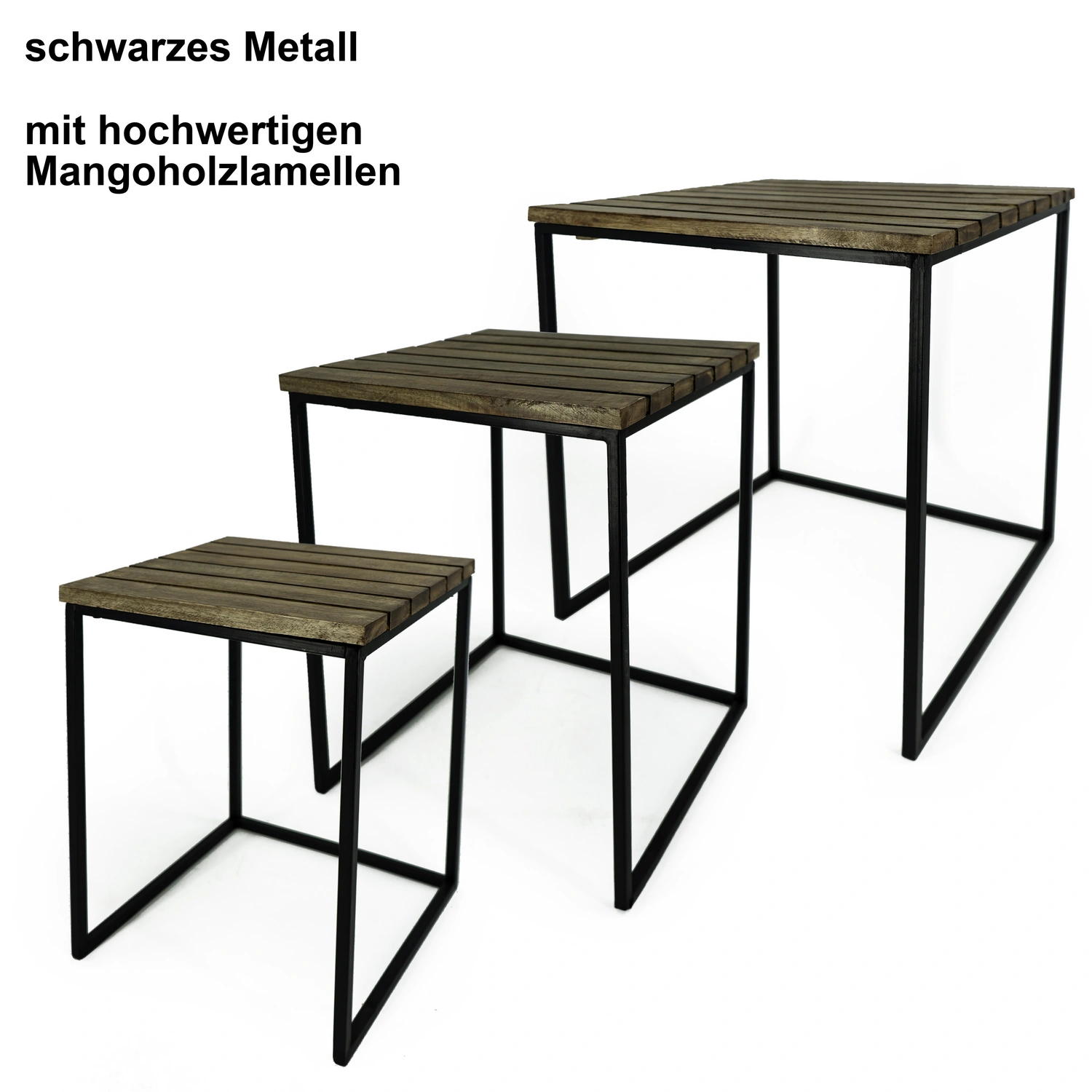 NOOR living Beistelltisch-Set, BxHxL: 39 Metall/Mangoholz x 54 cm, 39 x