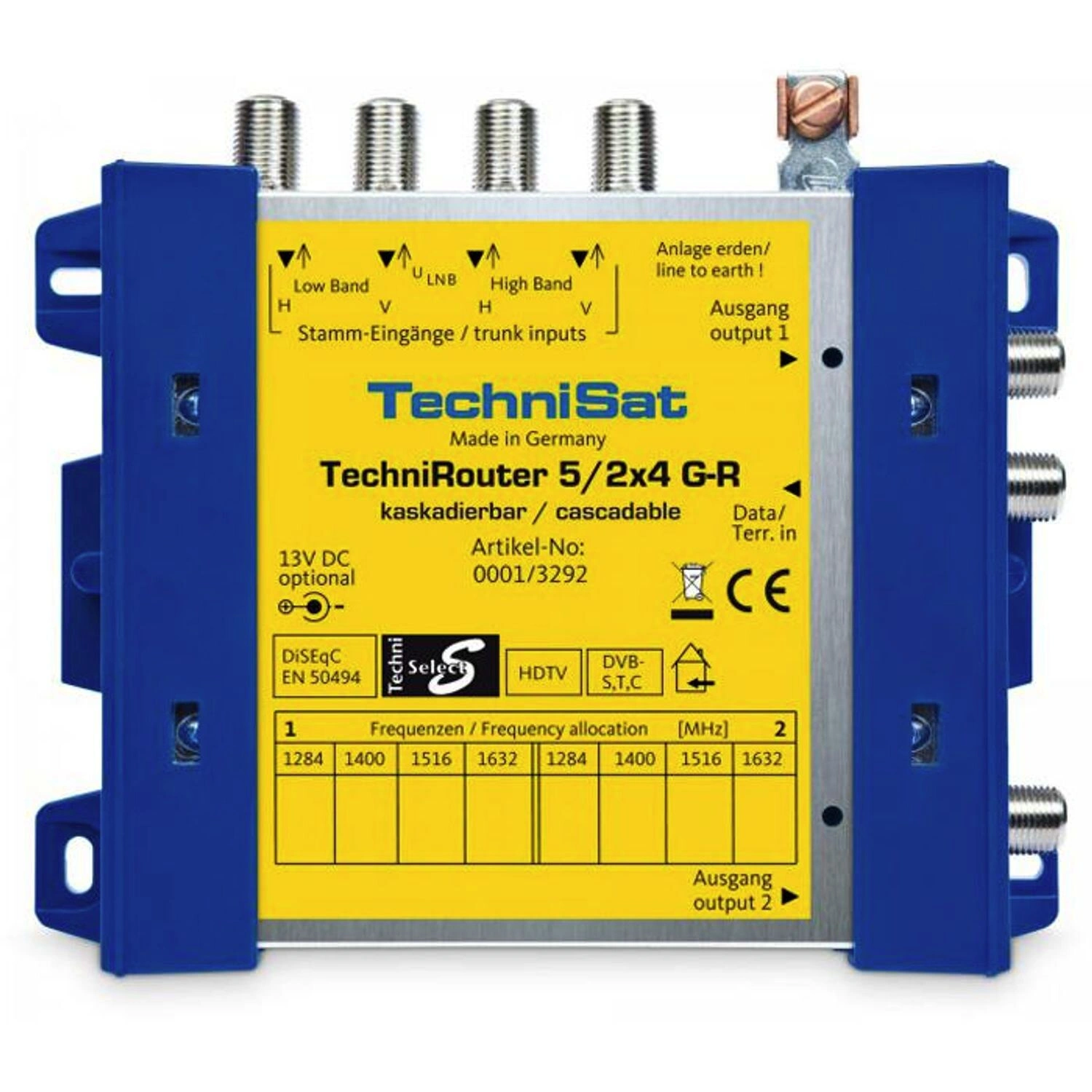 TechniSat Einkabellösung, Anschlüsse: 4 Sat-Receiver, 1 terrestrischer, 2  Kabel 