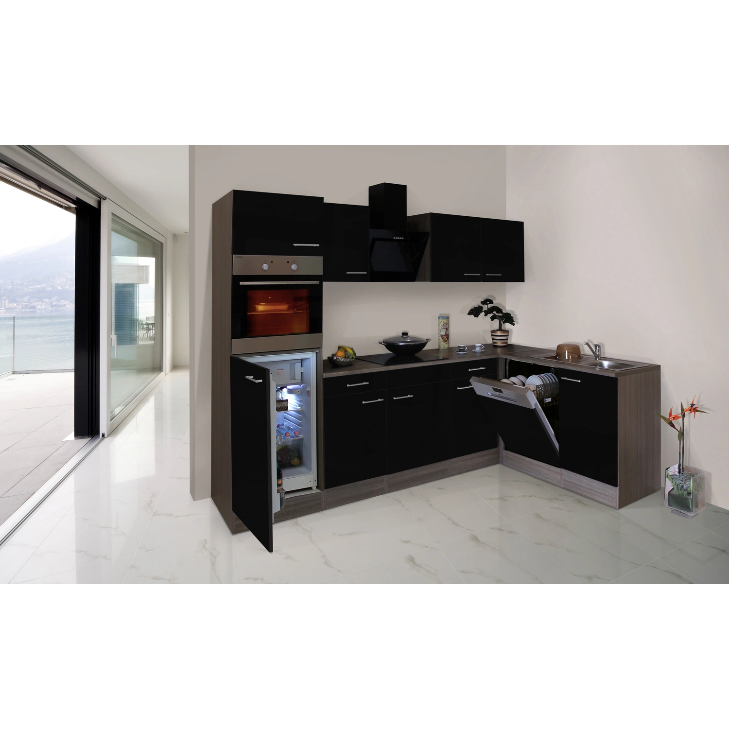 RESPEKTA Küchenzeile »KBL280EYGS«, mit E-Geräten, Gesamtbreite: 280 cm