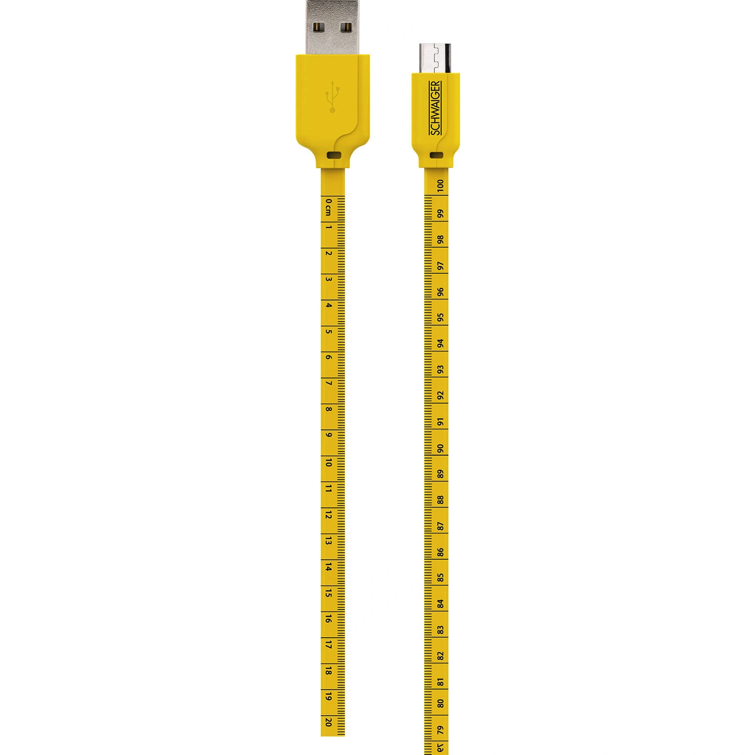 SCHWAIGER Ladekabel, Micro USB Sync Kabel flach, mit Maßband, 1,2 m, gelb 