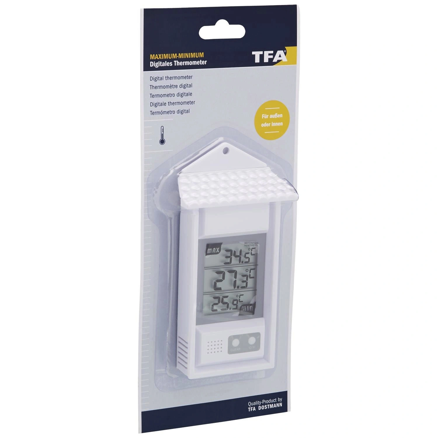 TFA® Maximum-Minimum-Thermometer digital Kunststoff 8 x 15 x 3,2 cm 