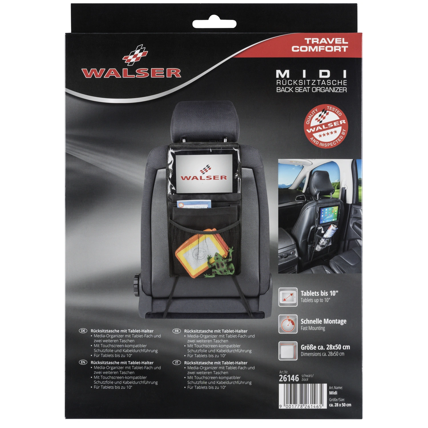 WALSER Rücksitzorganizer »Maxi«, Polyester, schwarz 