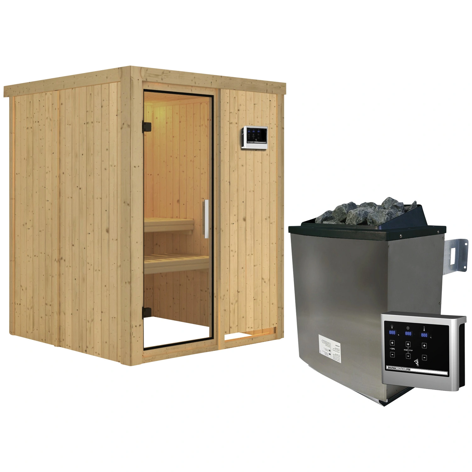 KARIBU Sauna »Tallinn«, inkl. mit Saunaofen externer 9 Steuerung, Personen 3 kW für
