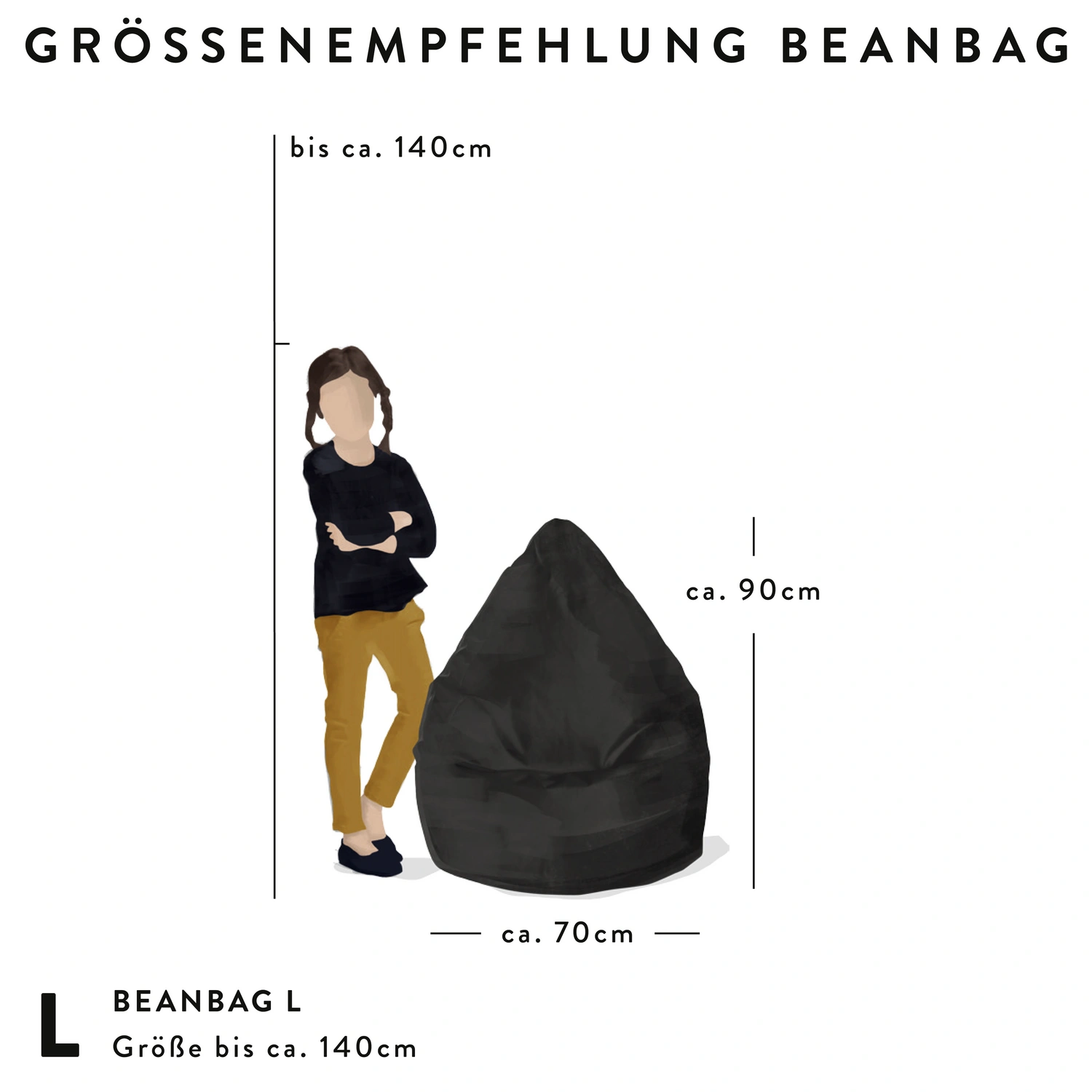 »BeanBag Sitting L«, 70 cm Sitzsack 90 schwarz, x BxH: Point BRAVA
