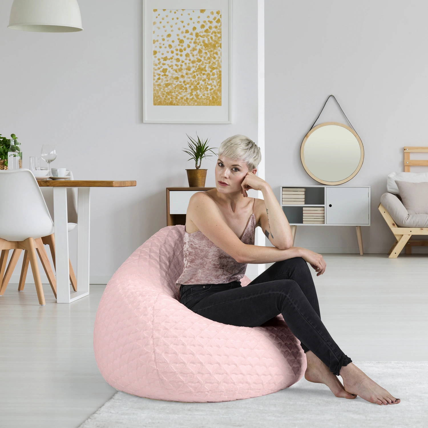 Sitting Point Sitzsack »BeanBag FLUFFY HEARTS XL«, rosé, BxH: 70 x 110 cm