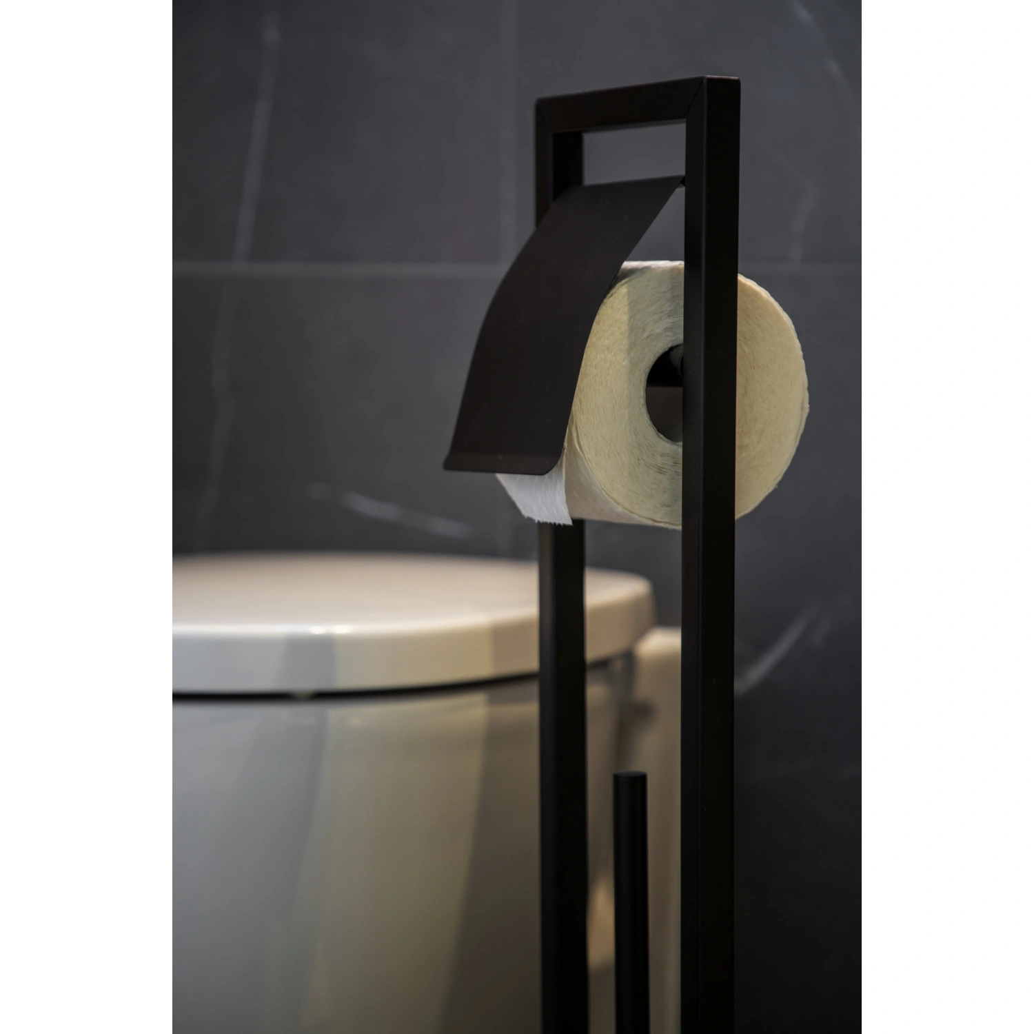 WENKO Stand-WC-Garnitur »Bambusa«, Stahl/Bambus, schwarz/natur