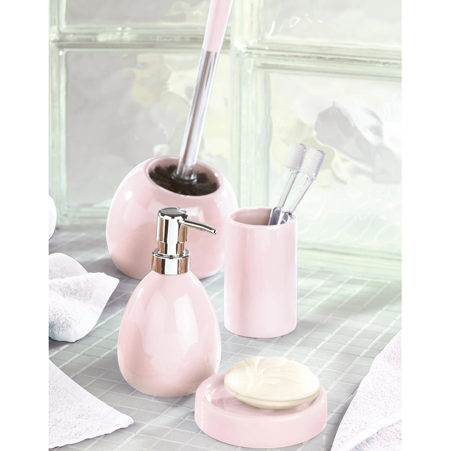 WENKO WC-Bürsten & WC-Garnituren »Polaris«, Keramik, rosa | Toilettenbürstenhalter