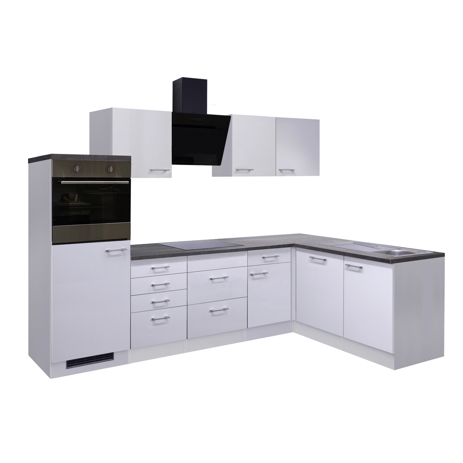 Flex-Well Winkelküche, mit E-Geräten, Gesamtbreite: 280 cm, Arbeitsplatte  mit Melaminharz-Beschichtung | Spülenschränke