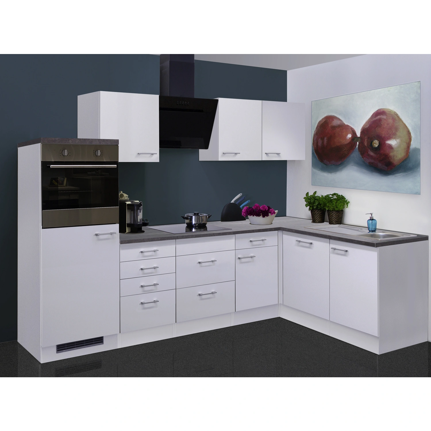 Flex-Well Winkelküche, mit E-Geräten, Gesamtbreite: 280 cm, Arbeitsplatte  mit Melaminharz-Beschichtung