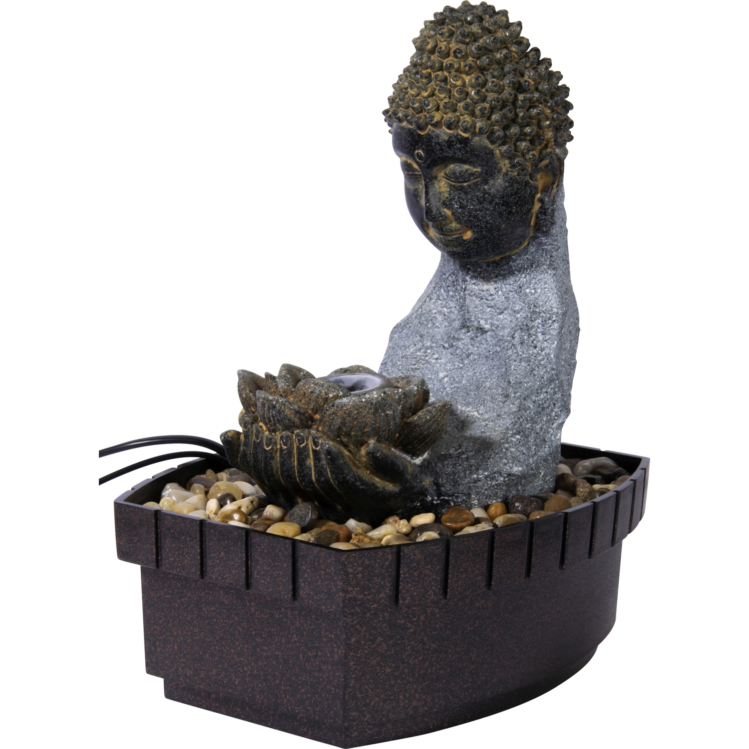 DOBAR Zimmerbrunnen, kleiner Buddha, BxHxL: 20 x 26 x 17 cm, grau