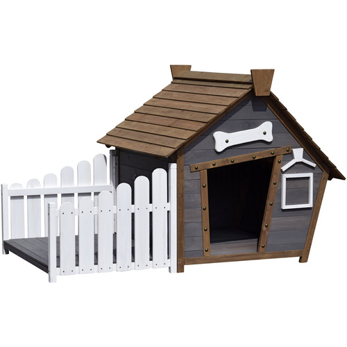 DOBAR Hundehütte, für Hunde, Hemlockholz, grau/braun/weiß