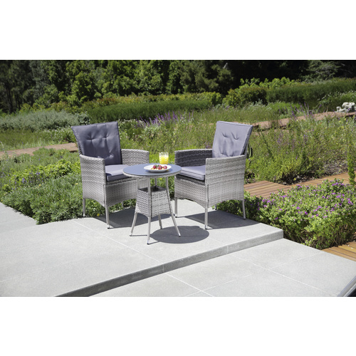 CASAYA Bistro-Set »Wada«, 2 Sitzplätze, Polyrattan/Stahl/Polyester, inkl. Auflagen – grau