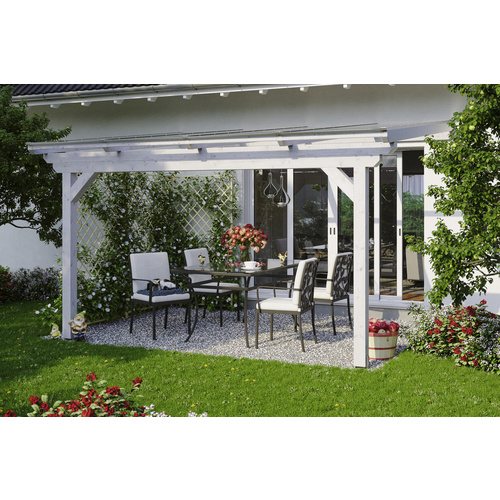 SKANHOLZ Terrassenüberdachung »Ancona«, Breite: 434 cm, Dach: Polycarbonat (PC), weiß – weiss