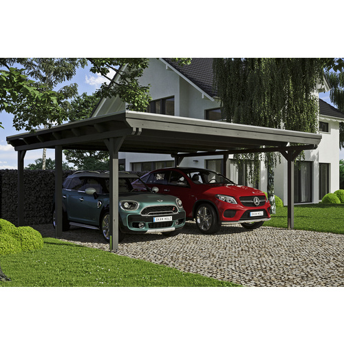 SKANHOLZ Carport »Emsland«, BxT: 613 x 604 cm, Firsthöhe: 248 cm, farbbehandelt – grau