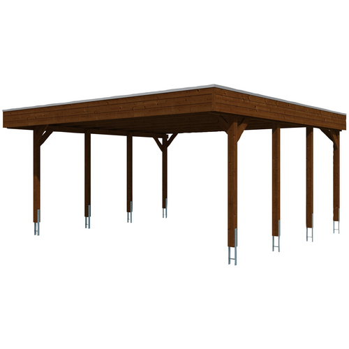 SKANHOLZ Carport »Friesland«, BxT: 557 x 555 cm, Firsthöhe: 254 cm, farbbehandelt – braun