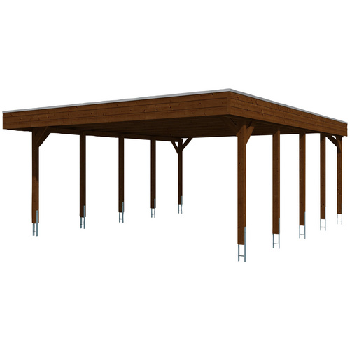 SKANHOLZ Carport »Friesland«, BxT: 557 x 708 cm, Firsthöhe: 254 cm, farbbehandelt – braun