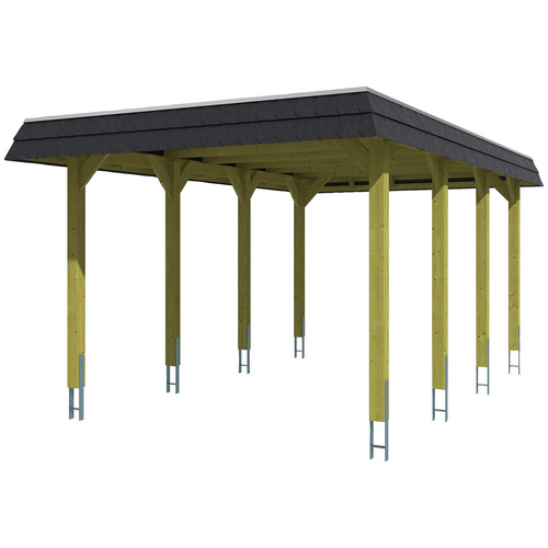 SKANHOLZ Carport »Spessart«, BxT: 345 x 589 cm, Firsthöhe: 241 cm, farbbehandelt – braun