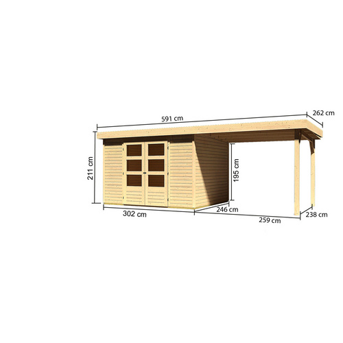 Thumbnail - KARIBU Gartenhaus »Askola 5«, Holz, BxHxT: 557 x 211 x 246 cm (Außenmaße inkl. Dachüberstand) - beige