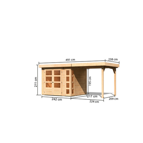 Thumbnail - KARIBU Gartenhaus »Kerko 3«, Holz, BxHxT: 462 x 211 x 217 cm (Außenmaße inkl. Dachüberstand) - beige