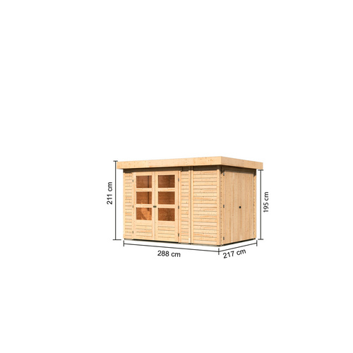 KARIBU Ferienhaus »Retola 2«, Holz, BxHxT: 288 x 211 x 217 cm (Außenmaße inkl. Dachüberstand) - beige |  Fichte  |  6,05 m²