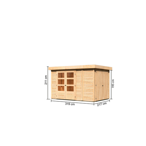 KARIBU Ferienhaus »RETOLA 2«, Holz, BxHxT: 319 x 211 x 217 cm (Außenmaße inkl. Dachüberstand) - beige |  Fichte  |  6,71 m²