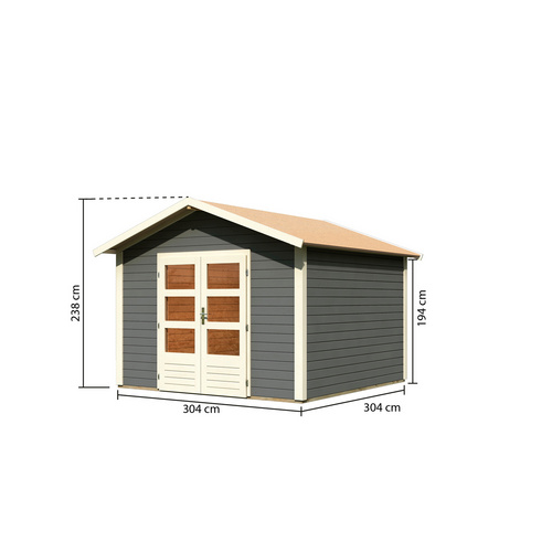 KARIBU Ferienhaus »Talkau 8«, Holz, BxHxT: 304 x 238 x 304 cm (Außenmaße inkl. Dachüberstand) - grau |  Fichte  |  9 m²