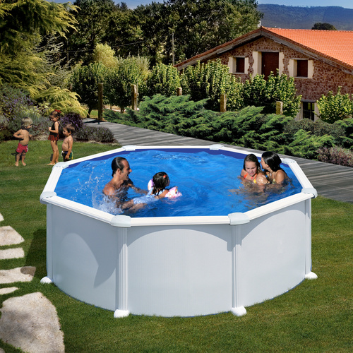 GRE Stahlwand-Ovalpool 350 x 132 cm in Weiss mit Sandfilteranlage und Sicherheitsleiter für den Garten