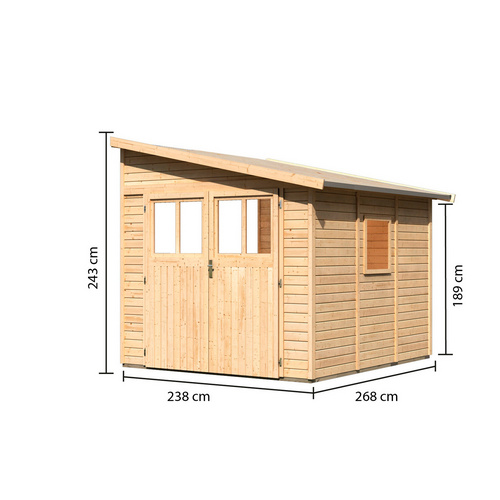 KARIBU Ferienhaus »Bomlitz«, naturbelassen, BxHxT: 238 x 243 x 301 cm (Außenmaße inkl. Dachüberstand) - braun |  Holz  |  6,22 m²