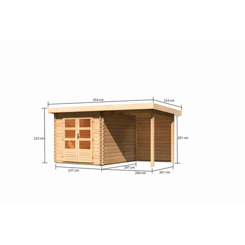 KARIBU Ferienhaus »Bastrup«, Holz, BxHxT: 419 x 222 x 297 cm (Außenmaße inkl. Dachüberstand) - beige |  Fichte  |  6,16 m²