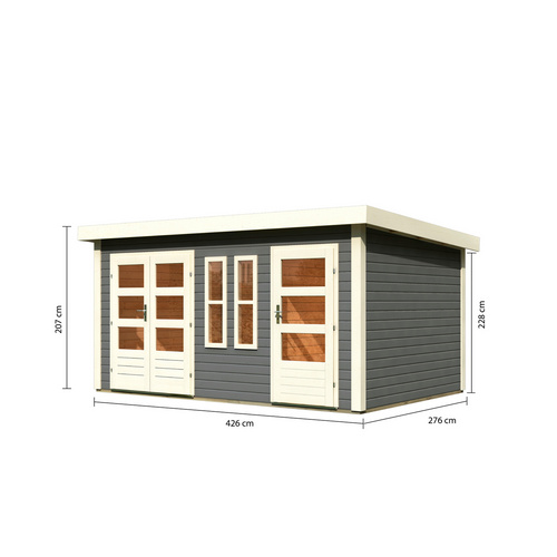 Thumbnail - KARIBU Gartenhaus »Schönbuch«, Holz, BxHxT: 426 x 228 x 276 cm (Außenmaße inkl. Dachüberstand) - grau