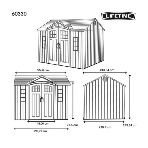 LIFETIME Gartenhaus »Saturn«, Kunststoff, BxHxT: 305 x 244 x 244 cm (Außenmaße inkl. Dachüberstand) - grau