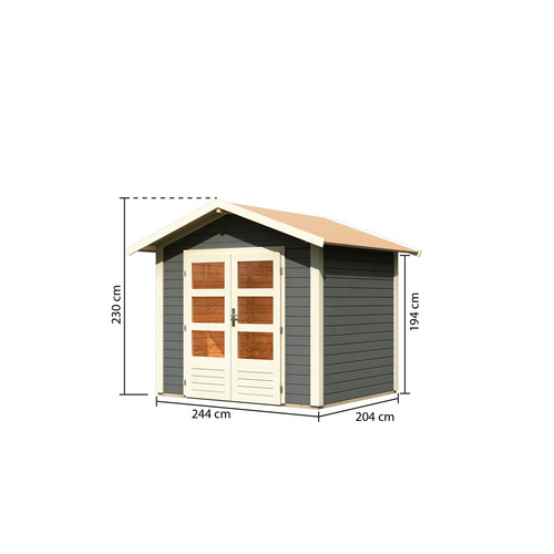 KARIBU Ferienhaus »Talkau«, Holz, BxHxT: 244 x 230 x 204 cm (Außenmaße inkl. Dachüberstand) - grau |  Fichte  |  5 m²