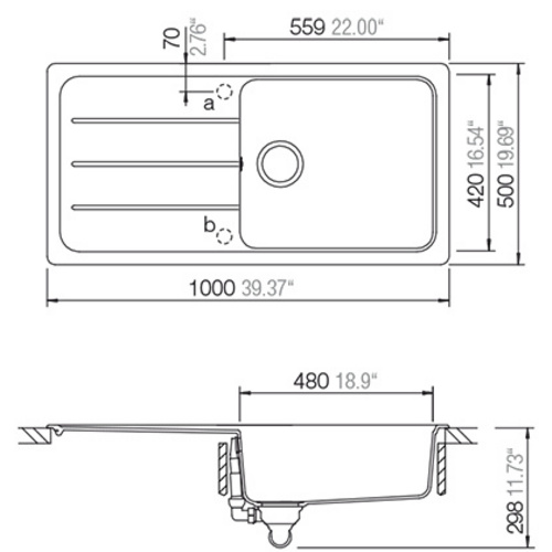 SCHOCK Küchenspüle, Formhaus D-100L Asphalt, Granit | Komposit | Quarz, 100 x 50 - grau