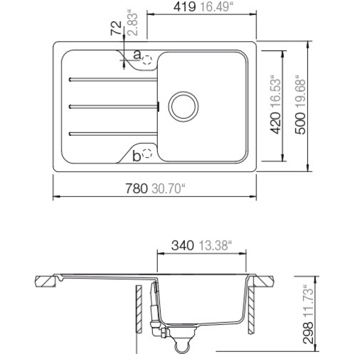 SCHOCK Küchenspüle, Formhaus D-100S Onyx, Granit | Komposit | Quarz, 78 x 50 - grau