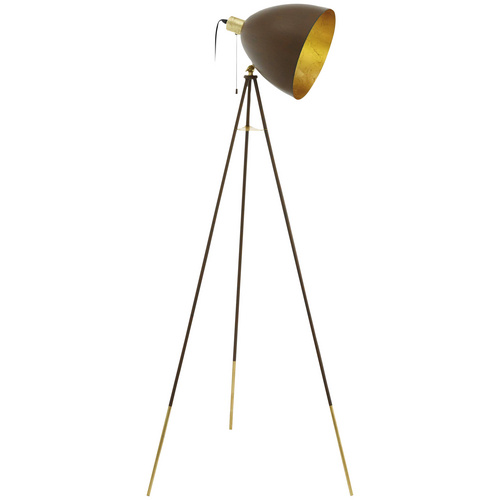 Vintage Stehleuchte in Rostfarben und Gold mit Dreibein E27