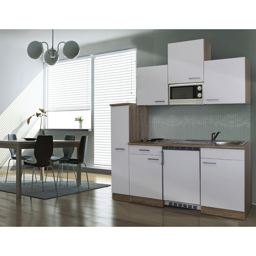 Respekta Küchenzeile KB180ESWMI 180 cm Weiß-Eiche Sägeräu Nachbildung