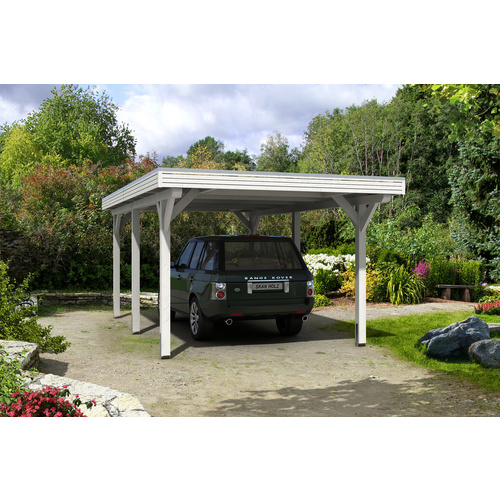 SKANHOLZ Carport »Spessart«, BxT: 355 x 604 cm, Firsthöhe: 243 cm, lasiert - weiss