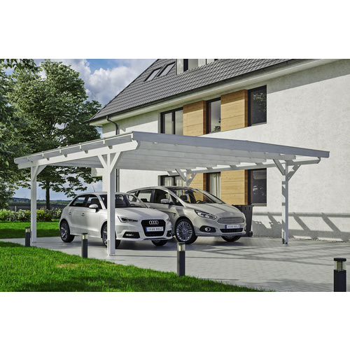 SKANHOLZ Carport »Odenwald«, BxT: 640 x 648 cm, Firsthöhe: 244 cm, lasiert - weiss