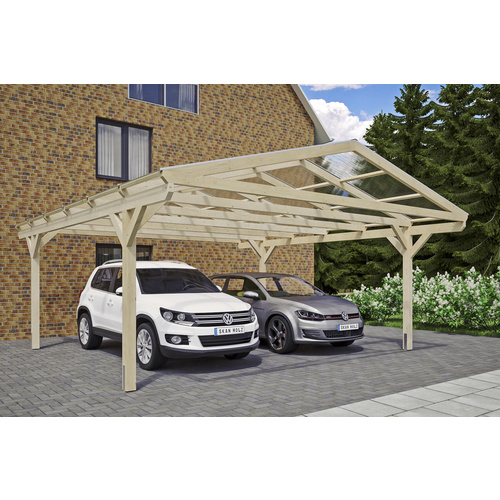 SKANHOLZ Carport »Westerwald«, BxT: 570 x 648 cm, Firsthöhe: 314 cm, unbehandelt – beige