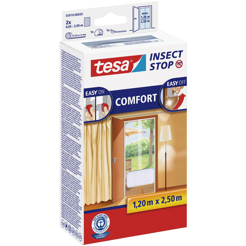 Tesa Fliegengitter Tür mit Klettband Comfort Weiß 250 cm x 120 cm