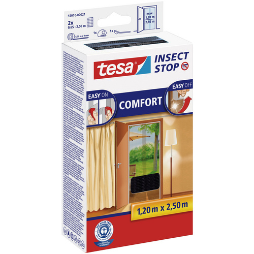 Tesa Fliegengitter Tür mit Klettband Comfort Anthrazit 250 cm x 120 cm